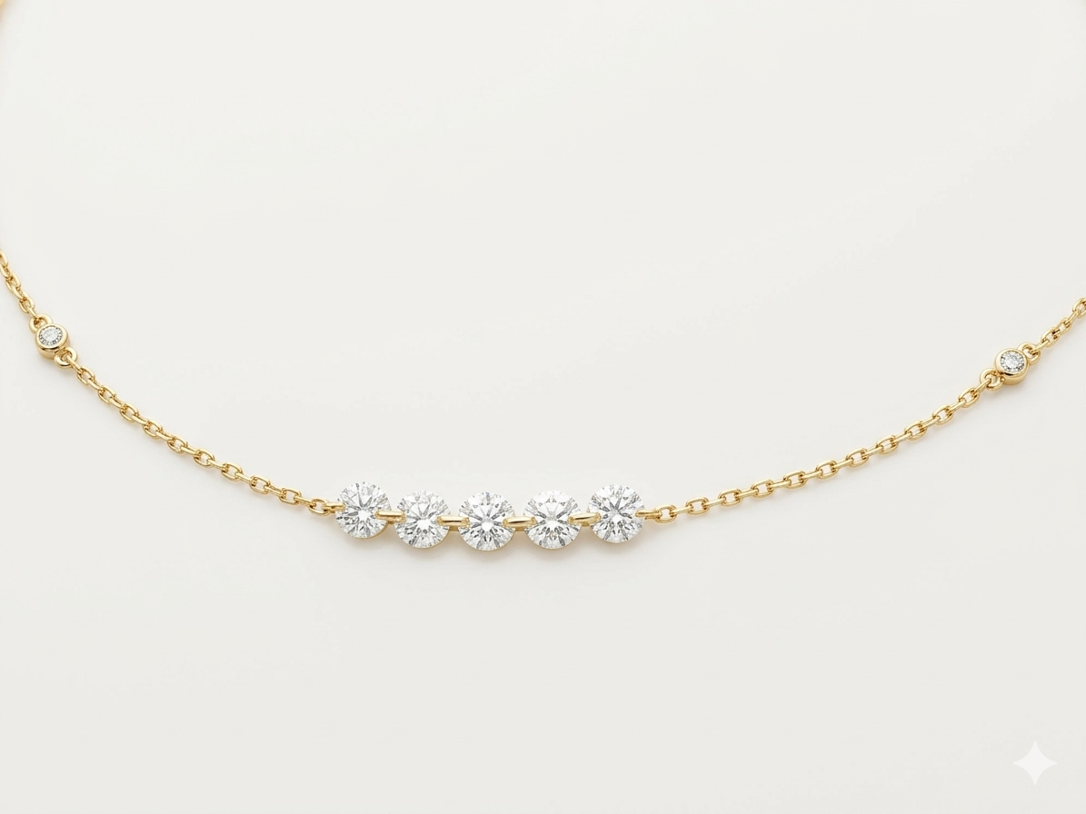 Collar Lumière de plata bañada en oro de 18k con circonitas, mostrando su diseño fino y elegante de Malbae