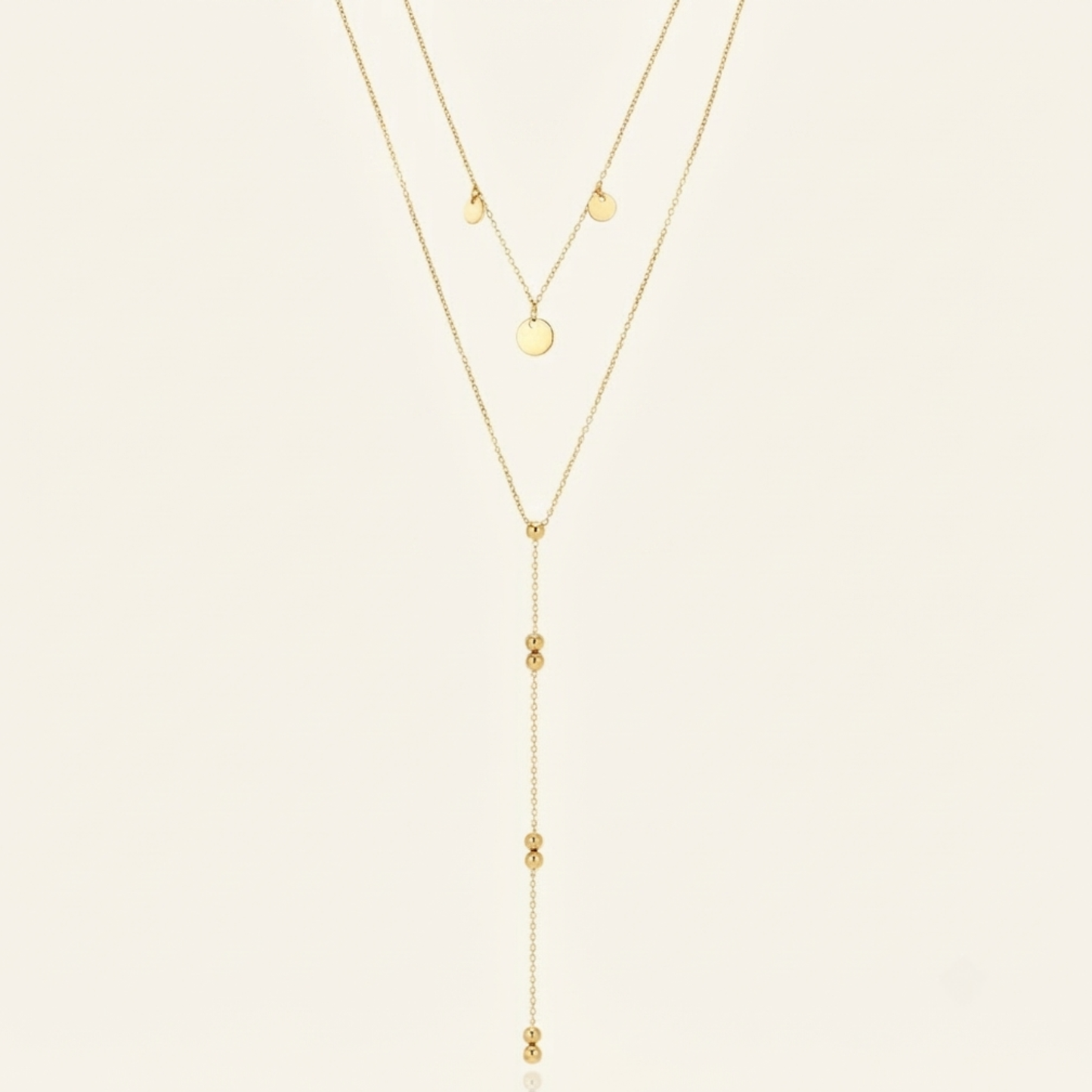 Collar VELIA de acero waterproof bañado en oro 18K con doble cadena lariat 