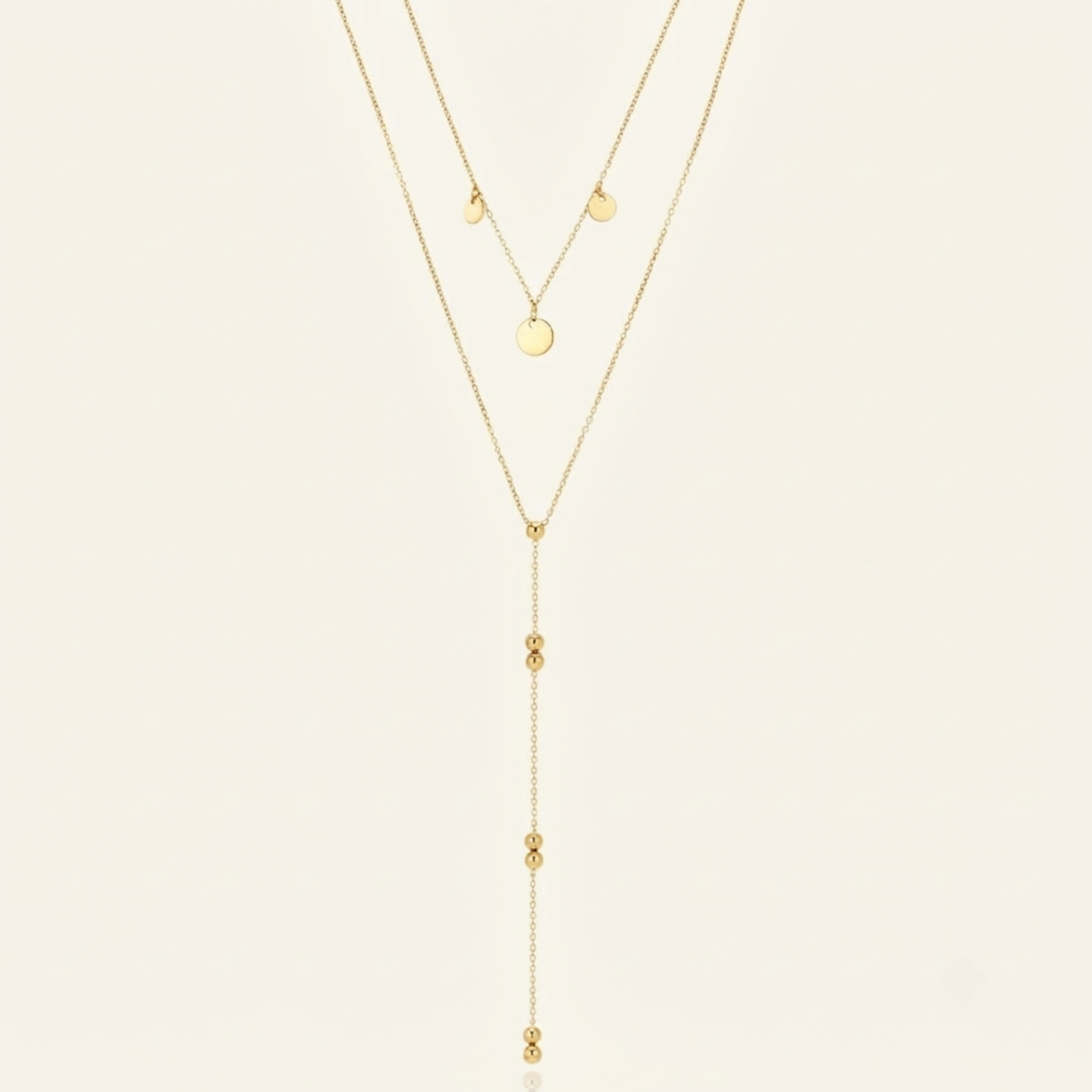 Collar VELIA de acero waterproof bañado en oro 18K con doble cadena lariat 