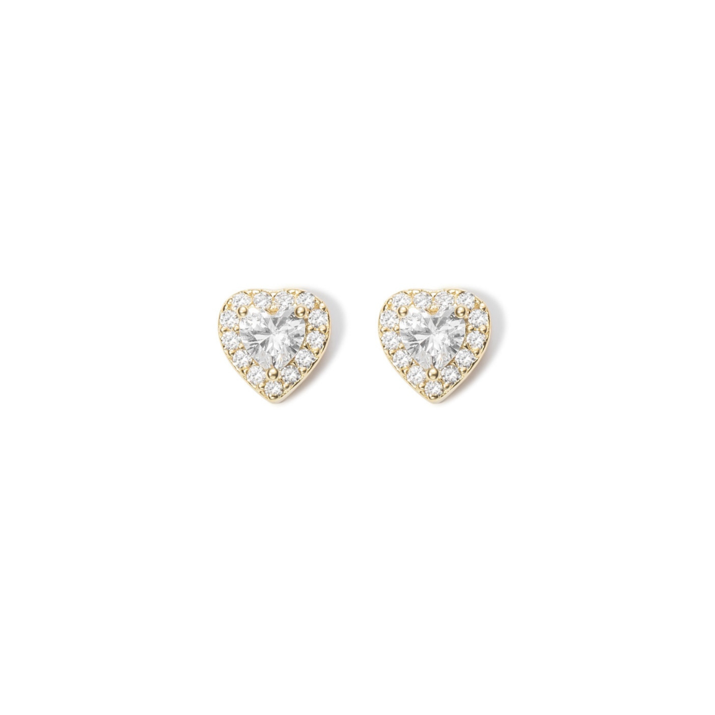 Detalle de pendientes COEUR ROYAL de corazón pavé en plata 925 dorada