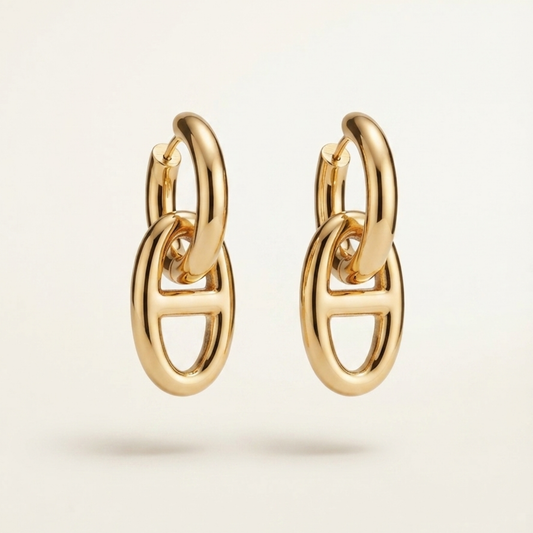 pendientes MAGLIA transformables de acero waterproof bañados en oro 18K con eslabón extraíble